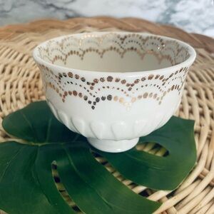 Anthropologie Moroccan style off white and gold polka dots bowl NWT Rare HTF